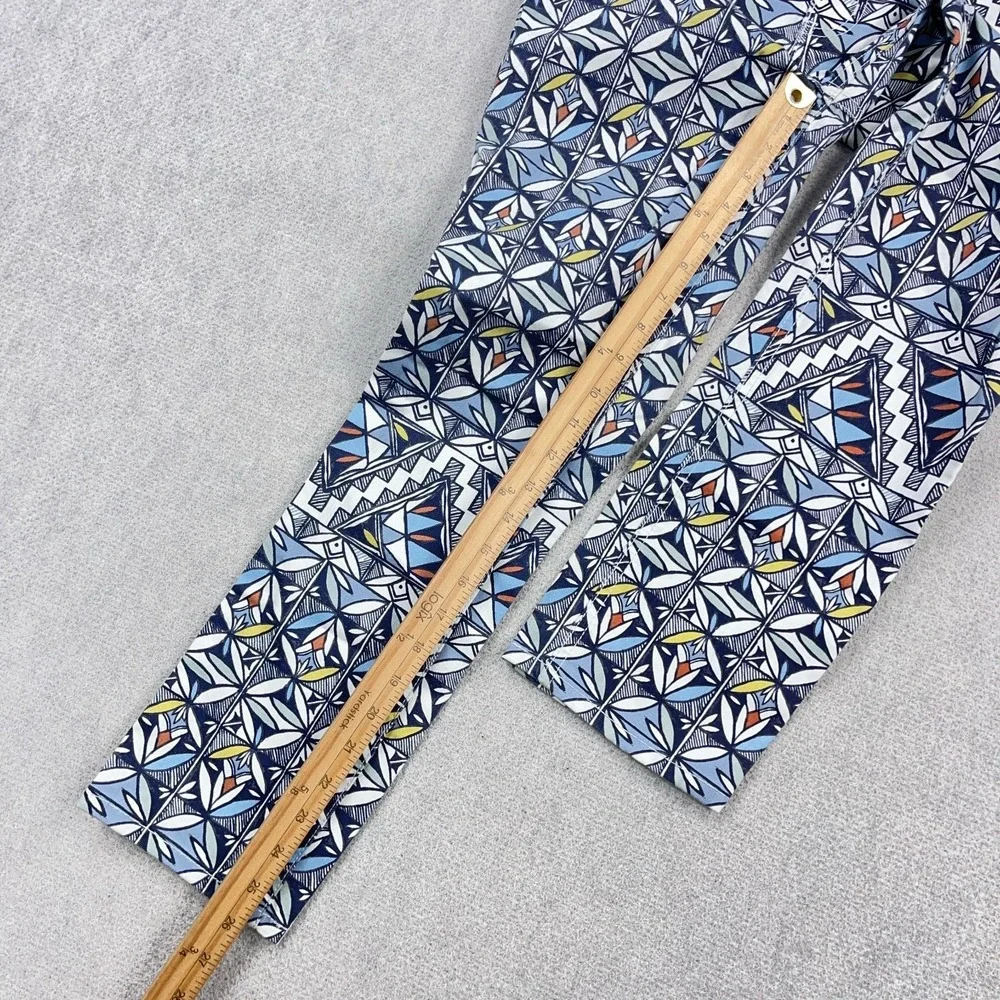 Tory Burch Acoma Print Cropped Skinny Jeans Riviera Blue Size 28 Geometric